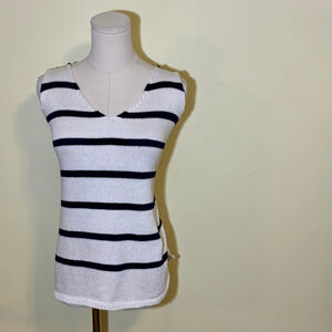 Tribal Jeans Women’s White Navy Striped Knit Cotton Tank Top XL